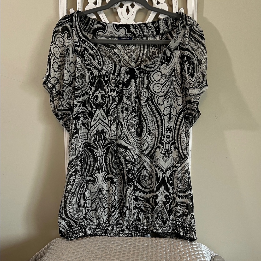 Reitmans Elegant Black and White Paisley Blouse